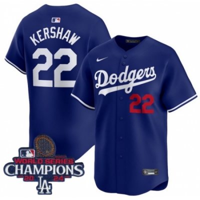 Women Nike Los Angeles Dodgers Clayton Kershaw #22 Blue Flex Base 2024 World Series Champions Stitched MLB Jersey