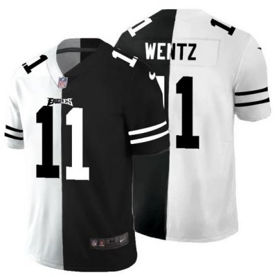 Philadelphia Eagles 11 Carson Wentz Men Black V White Peace Split Nike Vapor Untouchable Limited NFL Jersey