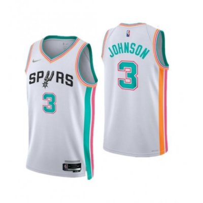 Men San Antonio Spurs 3 Keldon Johnson 2021 22 White City Edition Stitched Jersey