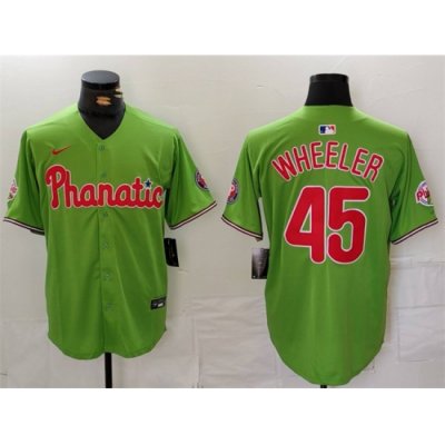 Men Philadelphia Phillies 45 Zack Wheeler Green With Patch Stitched Jersey