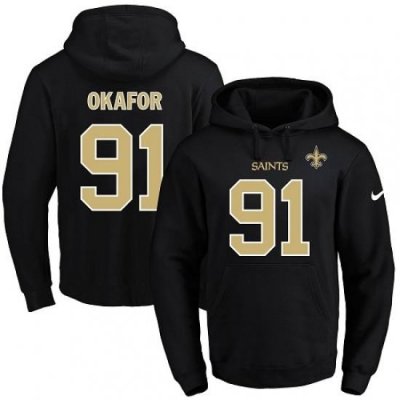 NFL Mens Nike New Orleans Saints 91 Alex Okafor Black Name Number Pullover Hoodie