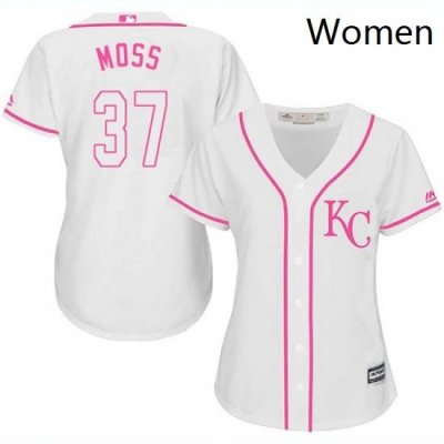 Womens Majestic Kansas City Royals 37 Brandon Moss Authentic White Fashion Cool Base MLB Jersey