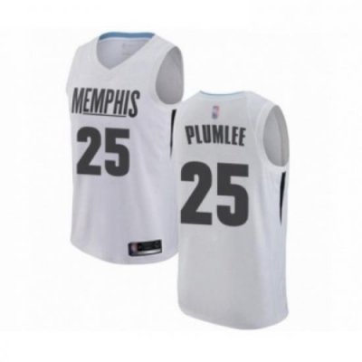 Mens Memphis Grizzlies 25 Miles Plumlee Authentic White Basketball Jersey City Edition