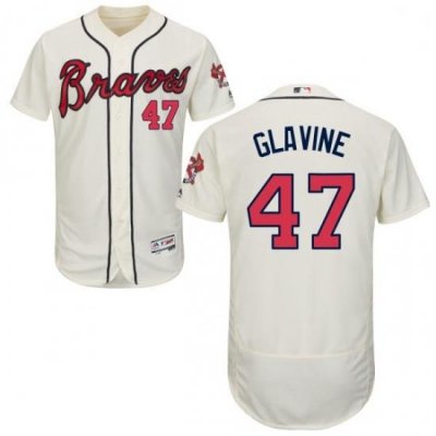 Mens Majestic Atlanta Braves 47 Tom Glavine Cream Alternate Flex Base Authentic Collection MLB Jersey