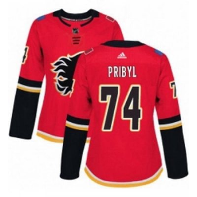 Womens Adidas Calgary Flames 74 Daniel Pribyl Premier Red Home NHL Jersey