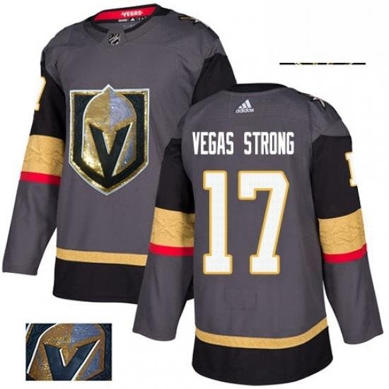 Mens Adidas Vegas Golden Knights 17 Vegas Strong Authentic Gray Fashion Gold NHL Jersey