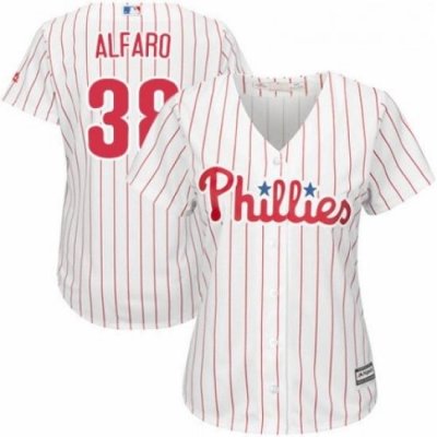 Womens Majestic Philadelphia Phillies 38 Jorge Alfaro Replica WhiteRed Strip Home Cool Base MLB Jersey