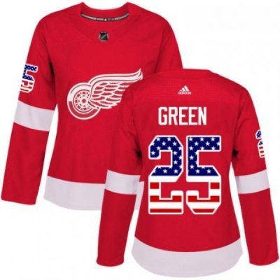 Womens Adidas Detroit Red Wings 25 Mike Green Authentic Red USA Flag Fashion NHL Jersey