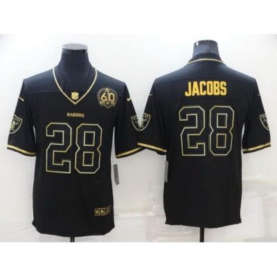 Men Las Vegas Raiders 28 Josh Jacobs Black Gold With 60th Anniversary Patch Vapor Limited Stitched jersey