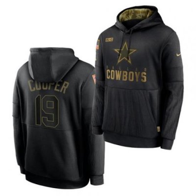 Men Dallas Cowboys 19 Amari Cooper 2020 Salute To Service Black Sideline Performance Pullover Hoodie