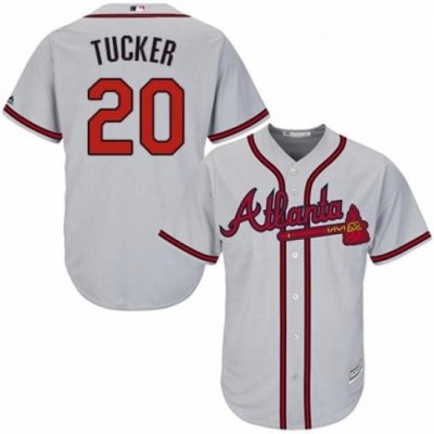 Youth Majestic Atlanta Braves 20 Preston Tucker Replica Grey Road Cool Base MLB Jersey