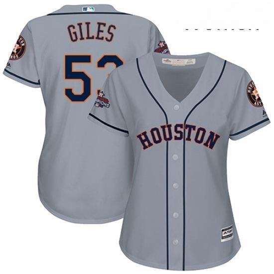 Womens Majestic Houston Astros 53 Ken Giles Replica Grey Road 2017 World Series Champions Cool Base MLB Jersey