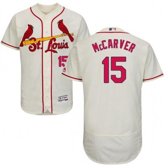 Mens Majestic St Louis Cardinals 15 Tim McCarver Cream Alternate Flex Base Authentic Collection MLB Jersey