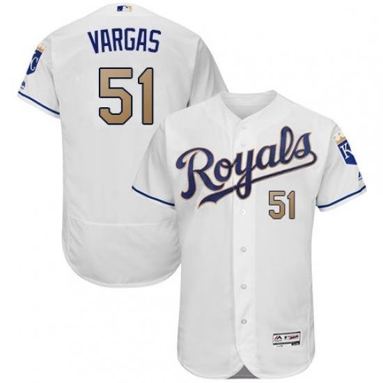 Mens Majestic Kansas City Royals 51 Jason Vargas White Flexbase Authentic Collection MLB Jersey