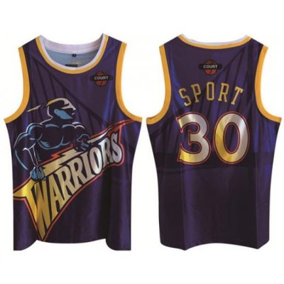 Men Golden State Warriors 30 Stephen Curry Purple Print Basketball Jerse