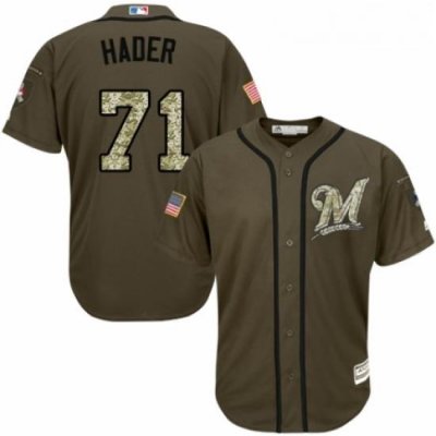 Youth Majestic Milwaukee Brewers 71 Josh Hader Authentic Green Salute to Service MLB Jersey