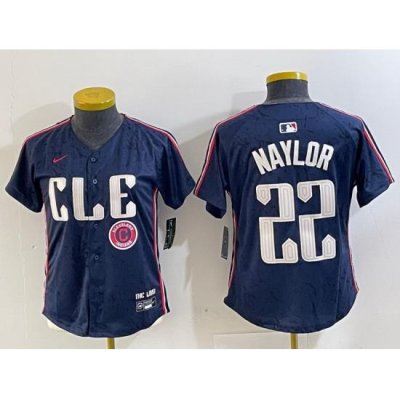 Women Cleveland Guardians 22 Josh Naylor Navy 2024 City Connect Limited Stitched jerseys 6