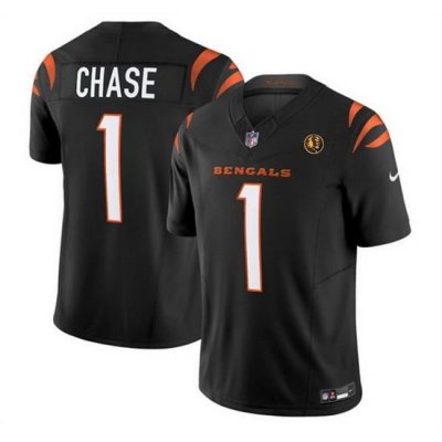 Men Cincinnati Bengals 1 Ja 27Marr Chase Black 2023 F U S E  With John Madden Patch Vapor Limited Stitched Football Jersey