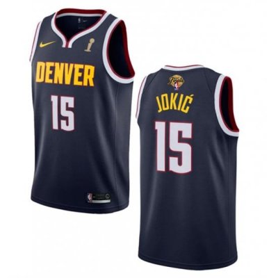 Men Denver Nuggets 15 Nikola Jokic Navy 2023 Finals Champions Icon Edition Stitched Basketball Jersey