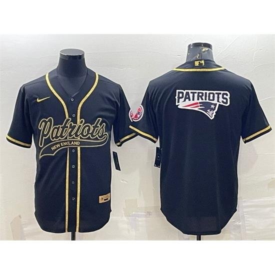 Men New England Patriots Black Gold Team Big Logo With Patch Cool Base Stitched Baseball Jersey