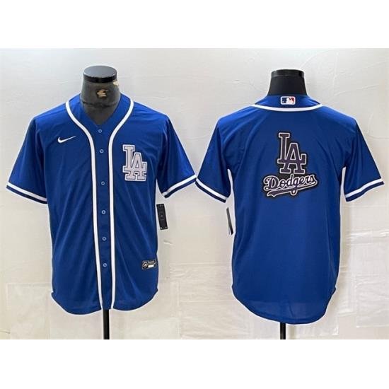 Men Los Angeles Dodgers Team Big Logo Blue Cool Base Stitched Baseball Jersey 2