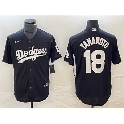 Men Los Angeles Dodgers 18 Yoshinobu Yamamoto Black Cool Base Stitched Jersey