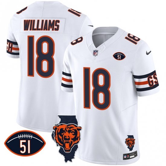 Men Chicago Bears 18 Caleb Williams White F U S E  With Illinois And No  51 Patch Stitched Football Jersey