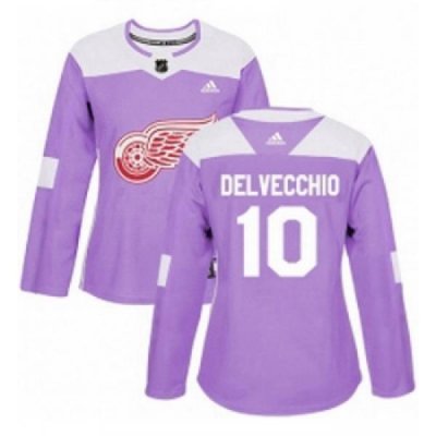 Womens Adidas Detroit Red Wings 10 Alex Delvecchio Authentic Purple Fights Cancer Practice NHL Jersey