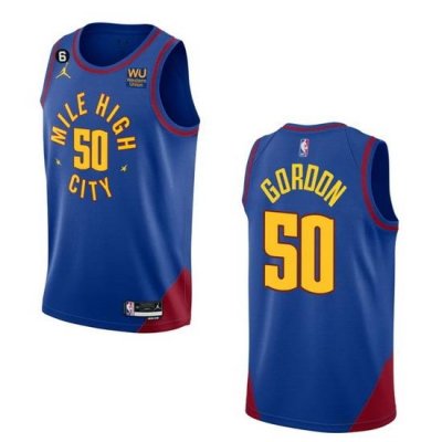 Men Denver Nuggets 50 Aaron Gordon Blue 2022 23 Statement Edition With NO 6 Patch Stitched Jersey