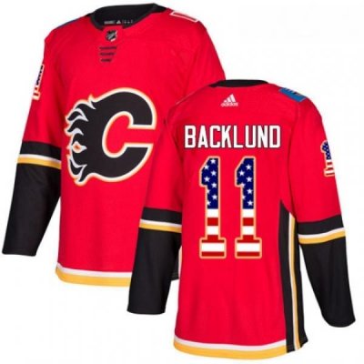 Youth Adidas Calgary Flames 11 Mikael Backlund Authentic Red USA Flag Fashion NHL Jersey