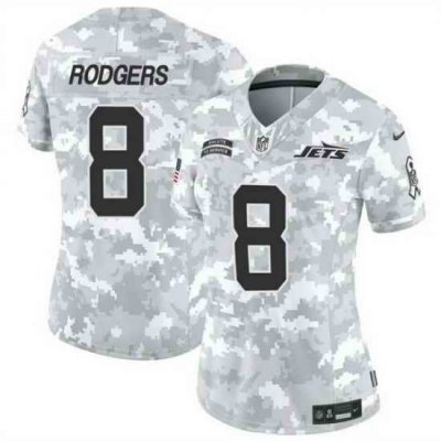 Women New York Jets 8 Aaron Rodgers 2024 F U S E Arctic Camo Salute To Service Limited Stitched Jersey