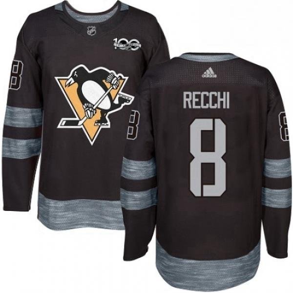 Mens Adidas Pittsburgh Penguins 8 Mark Recchi Authentic Black 1917 2017 100th Anniversary NHL Jersey