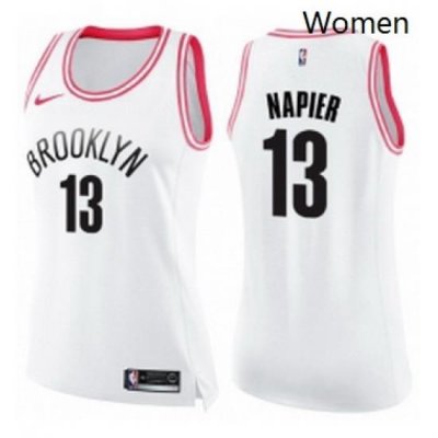 Womens Nike Brooklyn Nets 13 Shabazz Napier Swingman White Pink Fashion NBA Jersey