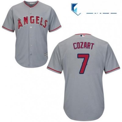 Mens Majestic Los Angeles Angels of Anaheim 7 Zack Cozart Replica Grey Road Cool Base MLB Jersey