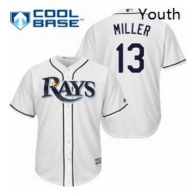 Youth Majestic Tampa Bay Rays 13 Brad Miller Replica White Home Cool Base MLB Jersey