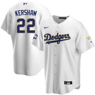 Youth Los Angeles Dodgers Clayton KershaW 22 Championship Gold Trim White Limited All Stitched Cool Base Jersey