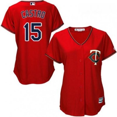 Womens Majestic Minnesota Twins 15 Jason Castro Replica Scarlet Alternate Cool Base MLB Jersey