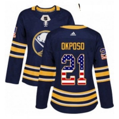 Womens Adidas Buffalo Sabres 21 Kyle Okposo Authentic Navy Blue USA Flag Fashion NHL Jersey