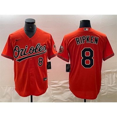 Men Baltimore Orioles 8 Cal Ripken Jr  Orange Cool Base Stitched Jersey