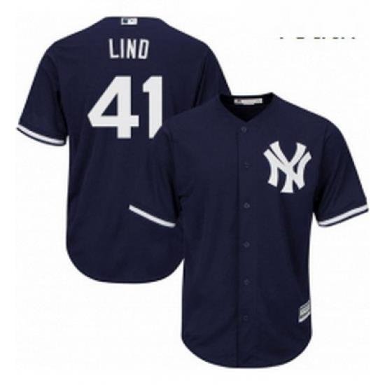 Youth Majestic New York Yankees 41 Adam Lind Authentic Navy Blue Alternate MLB Jersey