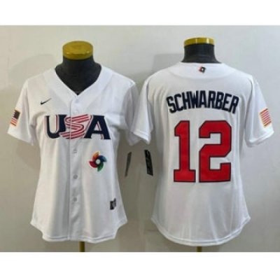 Womens USA Baseball 12 Kyle SchWarber 2023 White World Classic Stitched Jerseys