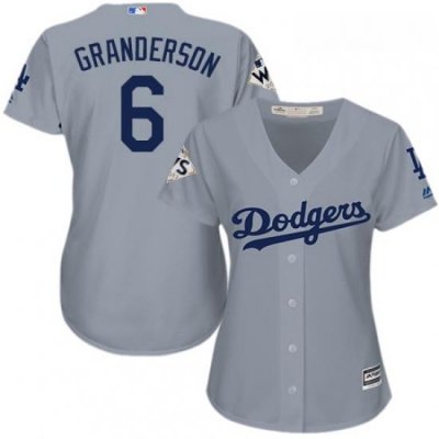 Womens Majestic Los Angeles Dodgers 6 Curtis Granderson Replica Grey Road 2017 World Series Bound Cool Base MLB Jersey