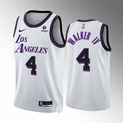 Men Los Angeles Lakers Lonnie Walker IV #4 White City Edition Stitched Basketball Jersey