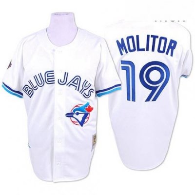 Mens Mitchell and Ness Toronto Blue Jays 19 Paul Molitor Authentic White Throwback MLB Jersey