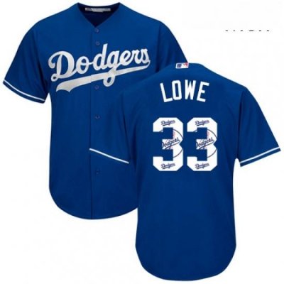 Mens Majestic Los Angeles Dodgers 33 Mark Lowe Authentic Royal Blue Team Logo Fashion Cool Base MLB Jersey