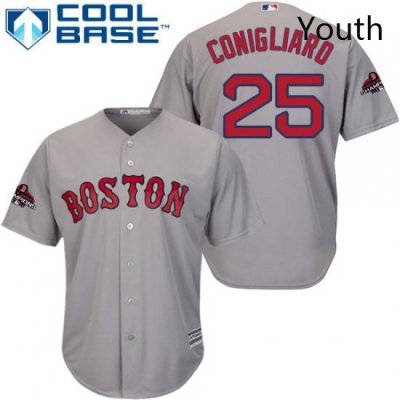 Youth Majestic Boston Red Sox 25 Tony Conigliaro Authentic Grey Road Cool Base 2018 World Series Champions MLB Jersey