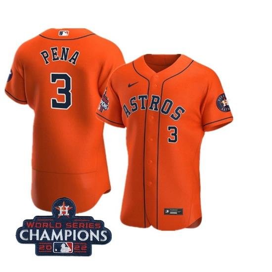 Men Houston Astros 3 Jeremy Pena Orange 2022 World Series Champions Flex Base Stitched Baseball Jersey