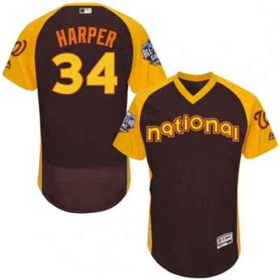 Mens Majestic Washington Nationals 34 Bryce Harper Brown 2016 All Star National League BP Authentic Collection Flex Base MLB Jersey