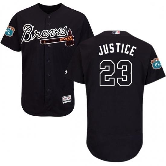 Mens Majestic Atlanta Braves 23 David Justice Navy Blue Alternate Flex Base Authentic Collection MLB Jersey