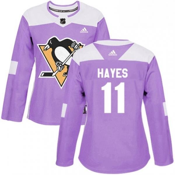 Womens Adidas Pittsburgh Penguins 11 Jimmy Hayes Authentic Purple Fights Cancer Practice NHL Jersey